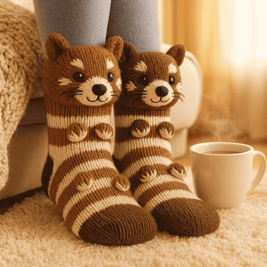 Plush Crochet Animal Socks